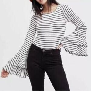 We The Free / Free People Good Find Striped Bell Sleeve Lettuce Hem Blouse XS